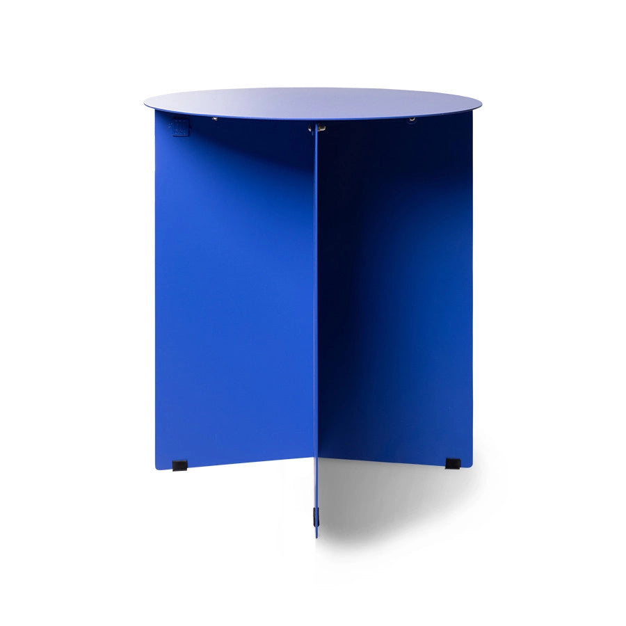 round cobalt blue metal accent table