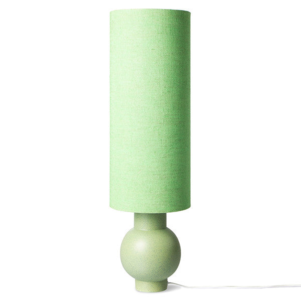 pistachio green table lamp with stoneware base and linen shade