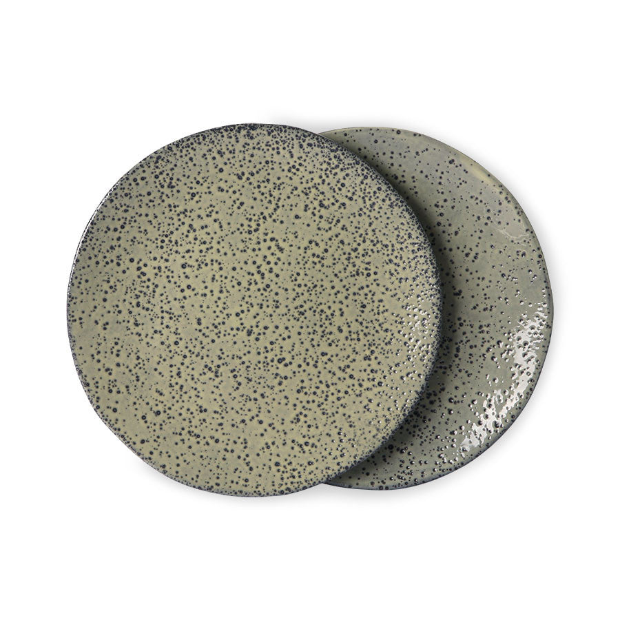 green speckled side plates