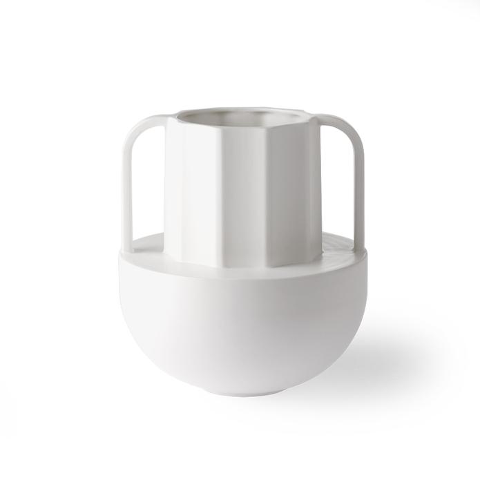 white stoneware vase with two handles