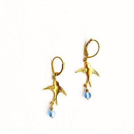 swallows earrings with blue stones