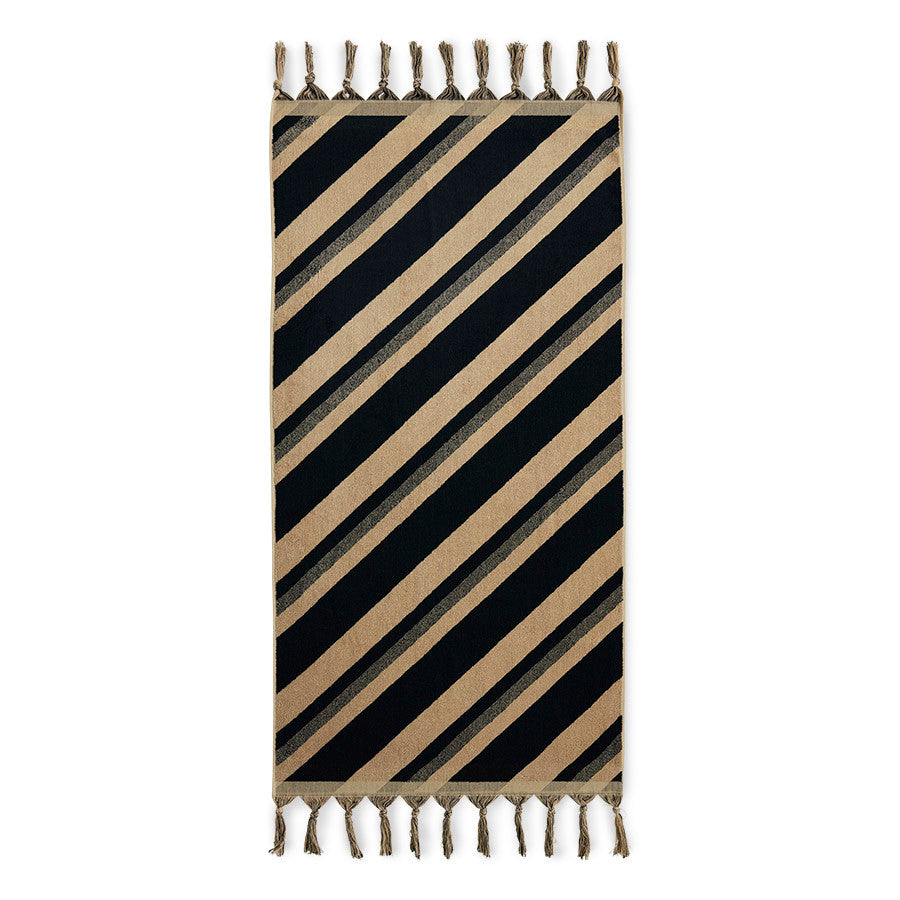 brown and black striped bath towel with fringes