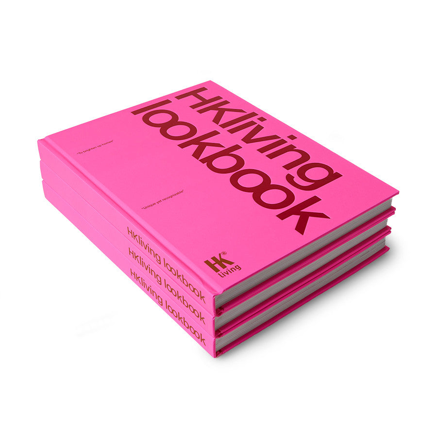 stack of 3 hardcover bright pink  HKliving look book