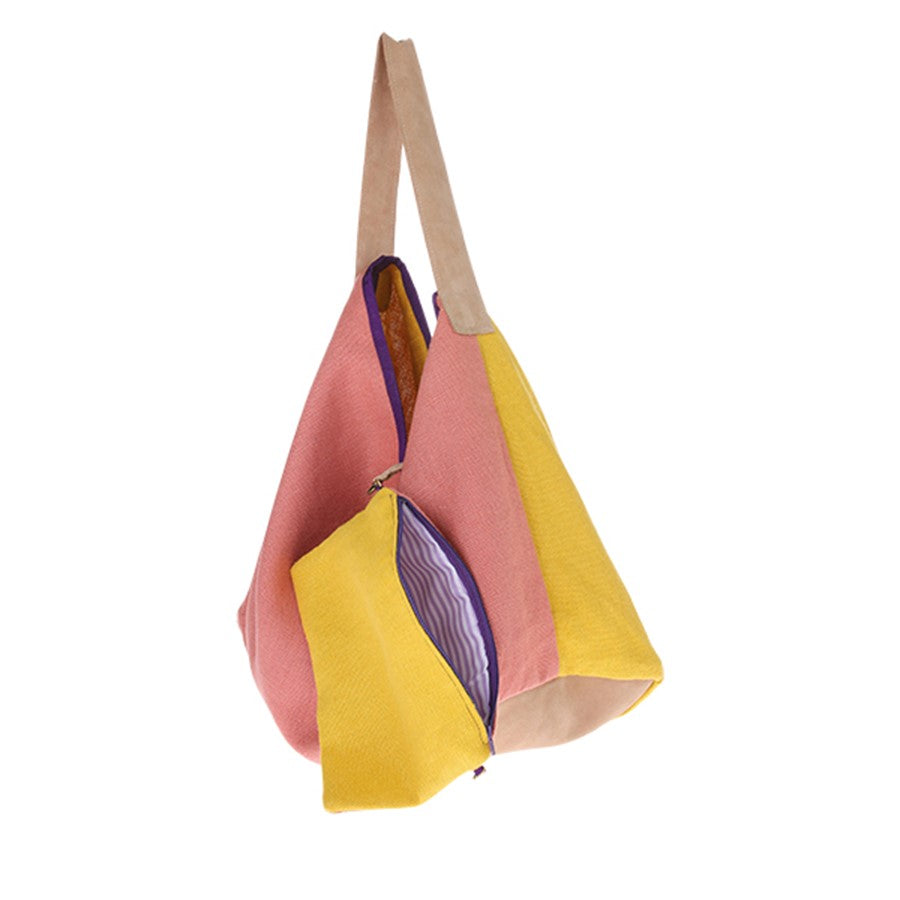 artsy bag by HK living USA made of linen in yellow and pink